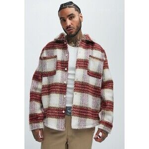 Mens Red Plaid Wool Blend Shacket Jacket NWT Size L